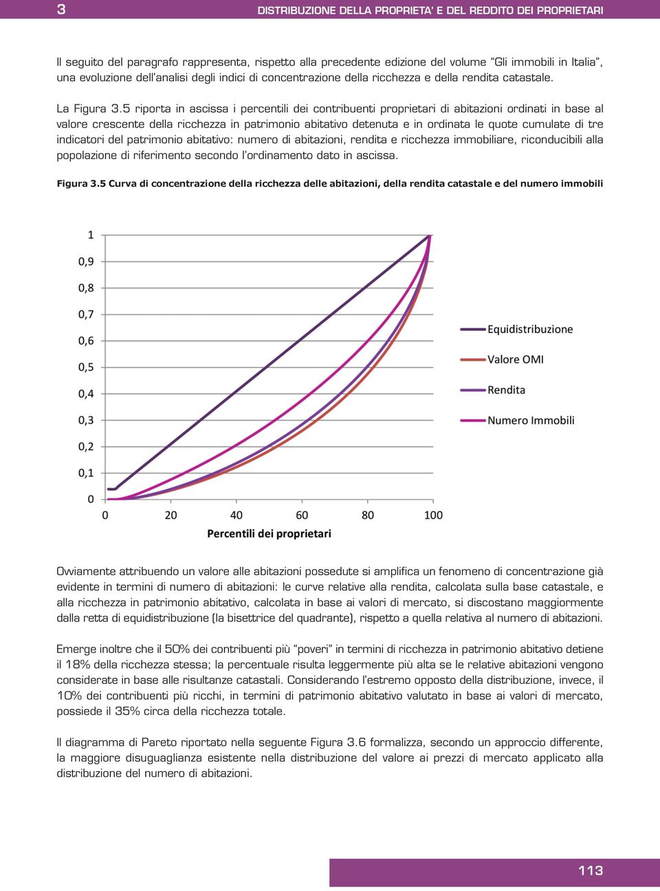 5 riporta in ascissa i percentili dei contribuenti proprietari di abitazioni ordinati in base al valore crescente della ricchezza in patrimonio abitativo detenuta e in ordinata le quote cumulate di