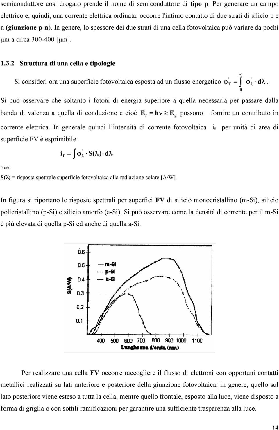 0 Si uò osservre he soltnto i fotoni di energi sueriore quell neessri er ssre dll bnd di vlenz quell di onduzione e ioè E f = hν E ossono fornire un ontributo in orrente elettri.