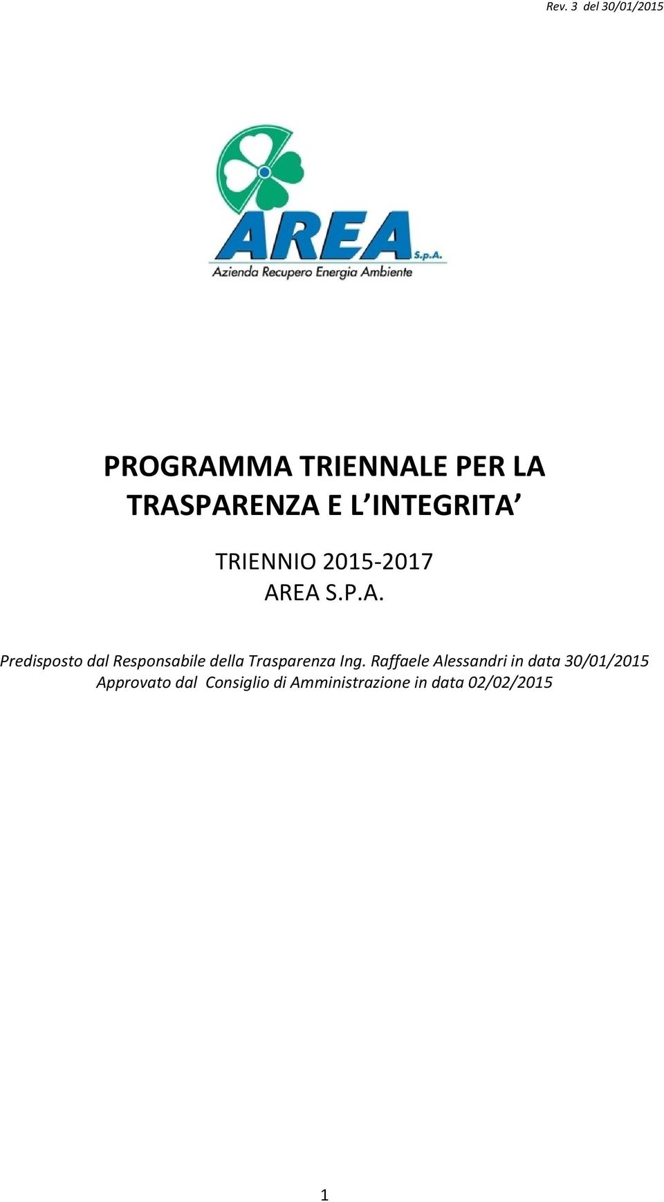 EA S.P.A. Predisposto dal Responsabile della Trasparenza Ing.