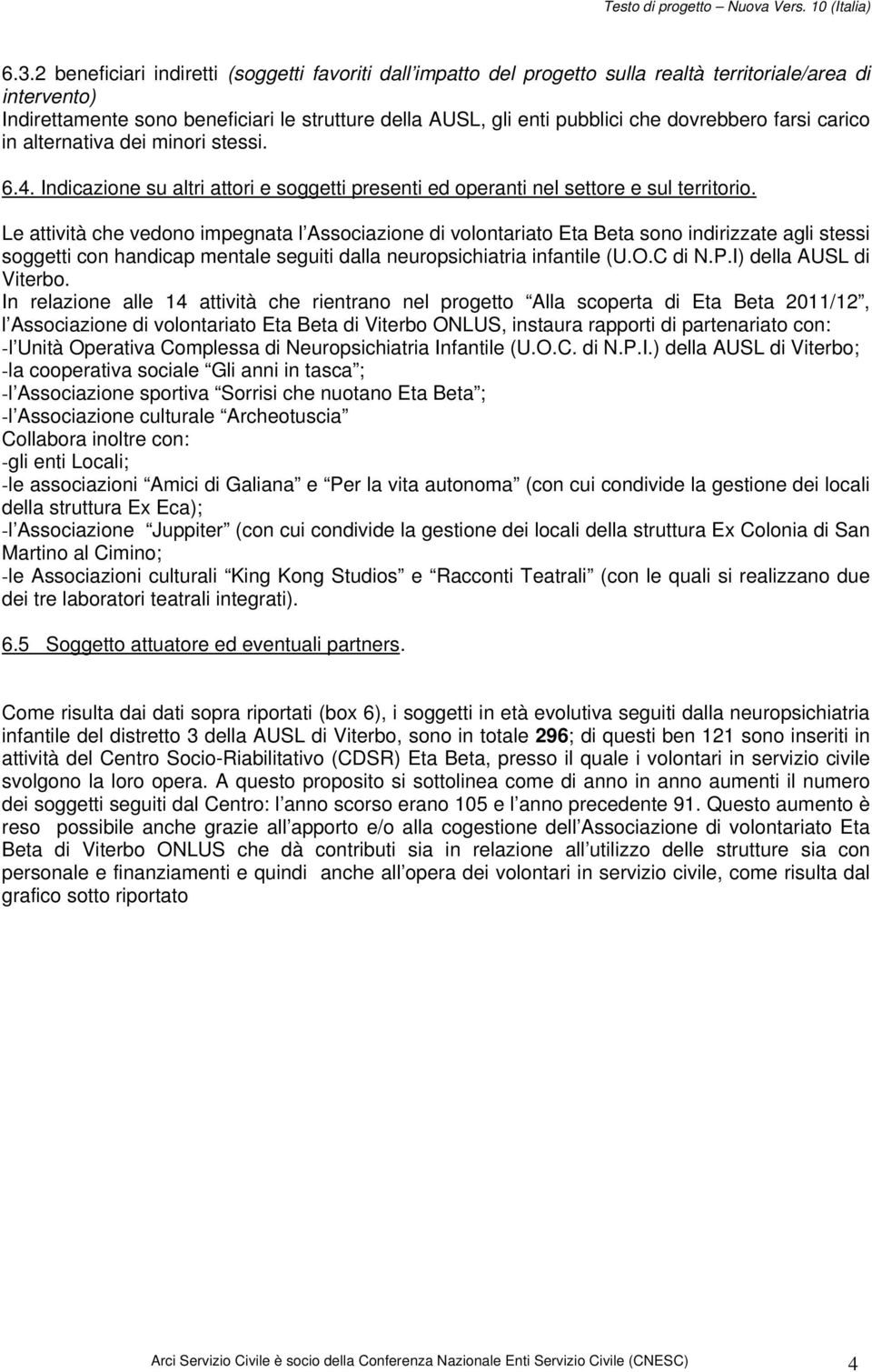 Le attività che vedono impegnata l Associazione di volontariato Eta Beta sono indirizzate agli stessi soggetti con handicap mentale seguiti dalla neuropsichiatria infantile (U.O.C di N.P.