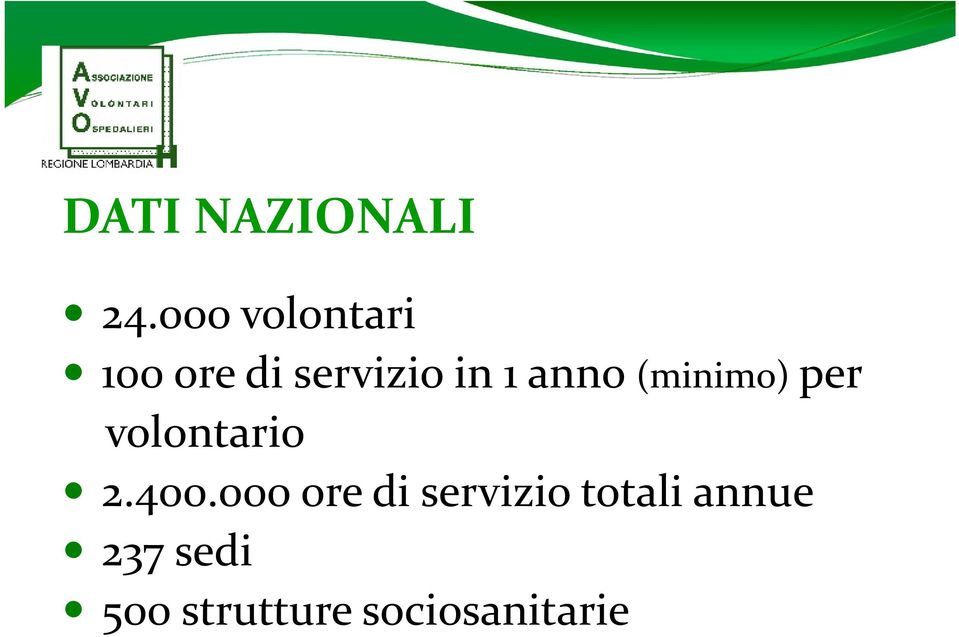 anno (minimo) per volontario 2.400.