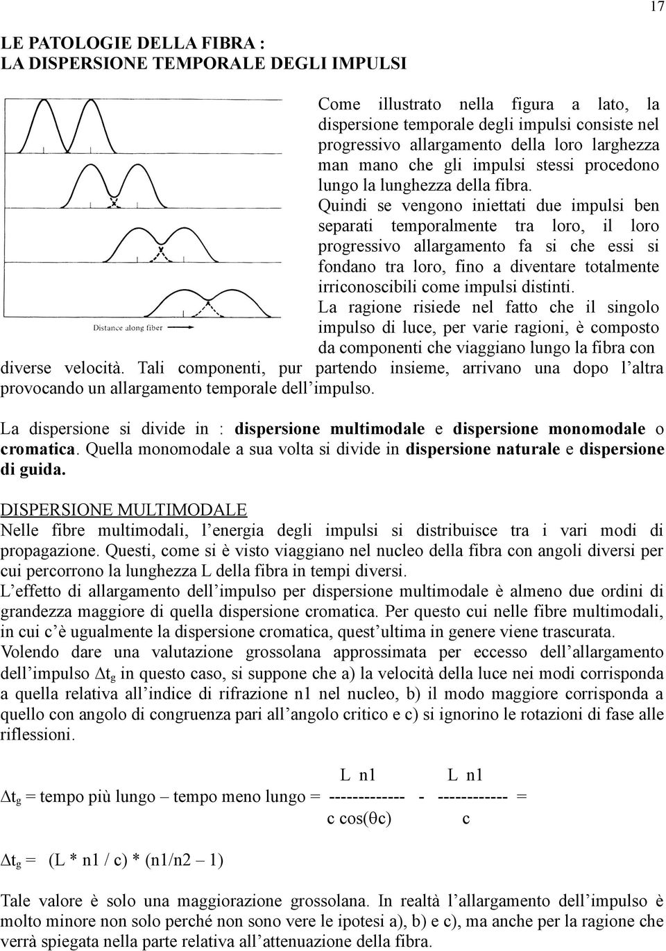 Quindi se vengono iniettati due impulsi ben separati temporalmente tra loro, il loro progressivo allargamento fa si che essi si fondano tra loro, fino a diventare totalmente irriconoscibili come