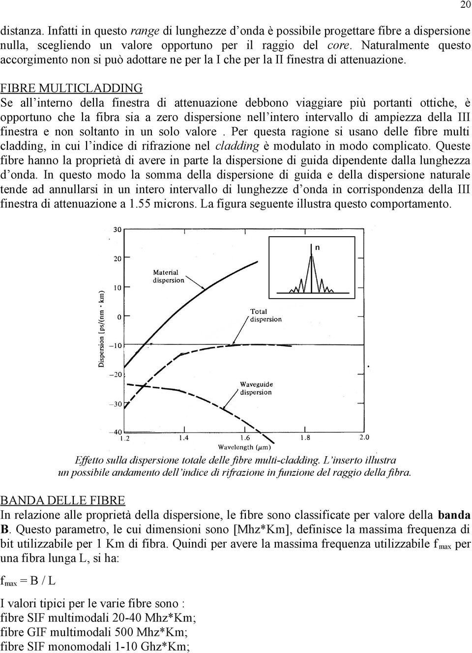 FIBRE MULTICLADDING Se all interno della finestra di attenuazione debbono viaggiare più portanti ottiche, è opportuno che la fibra sia a zero dispersione nell intero intervallo di ampiezza della III