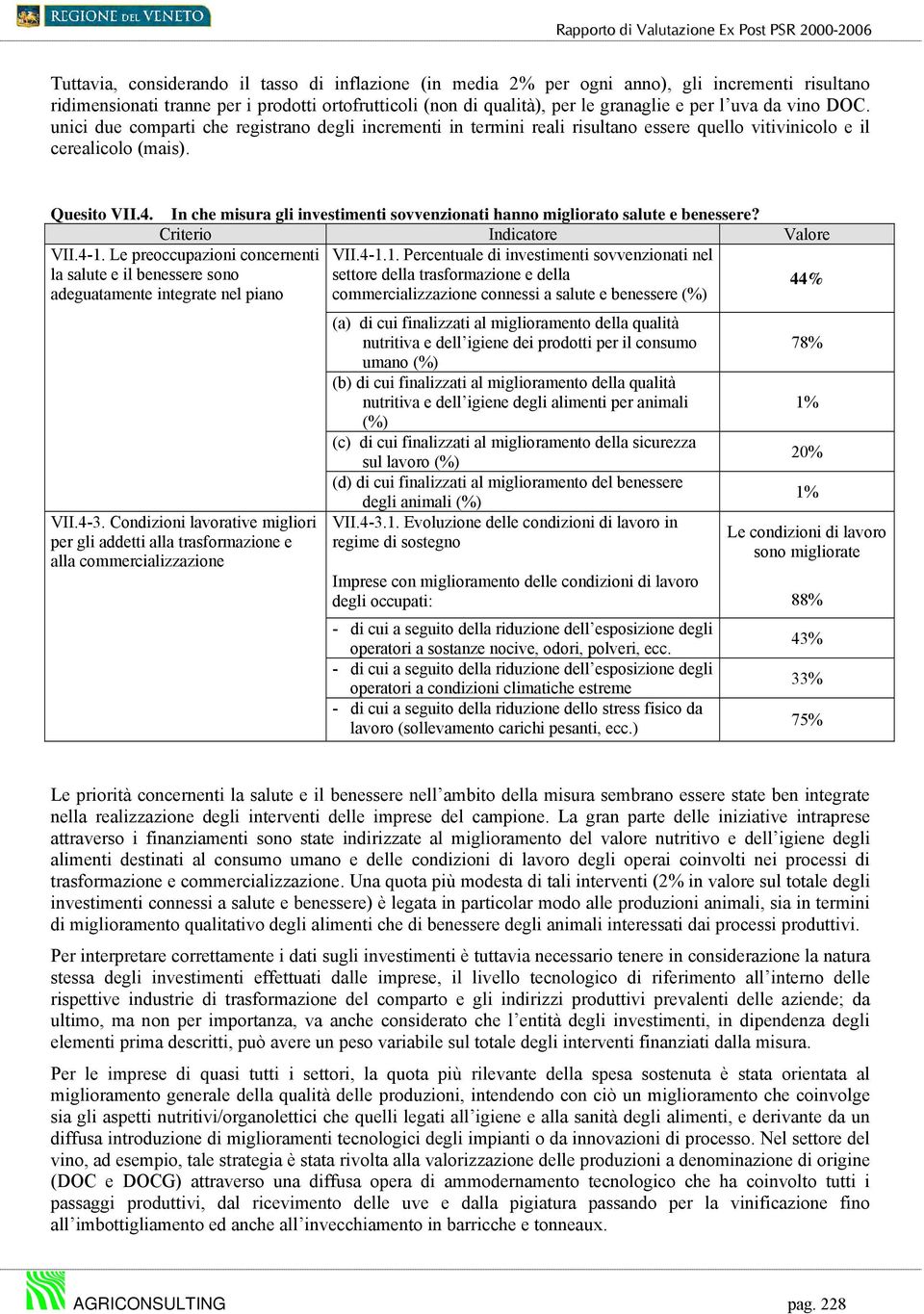 In che misura gli investimenti sovvenzionati hanno migliorato salute e benessere? Criterio Indicatore Valore VII.4-1.