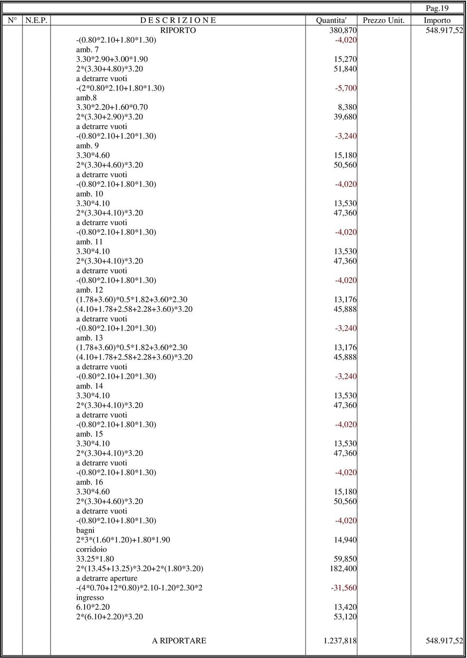 60)*3.20 45,888 -(0.80*2.10+1.20*1.30) -3,240 amb. 13 (1.78+3.60)*0.5*1.82+3.60*2.30 13,176 (4.10+1.78+2.58+2.28+3.60)*3.20 45,888 -(0.80*2.10+1.20*1.30) -3,240 amb. 14 2*(3.30+4.10)*3.20 47,360 amb.