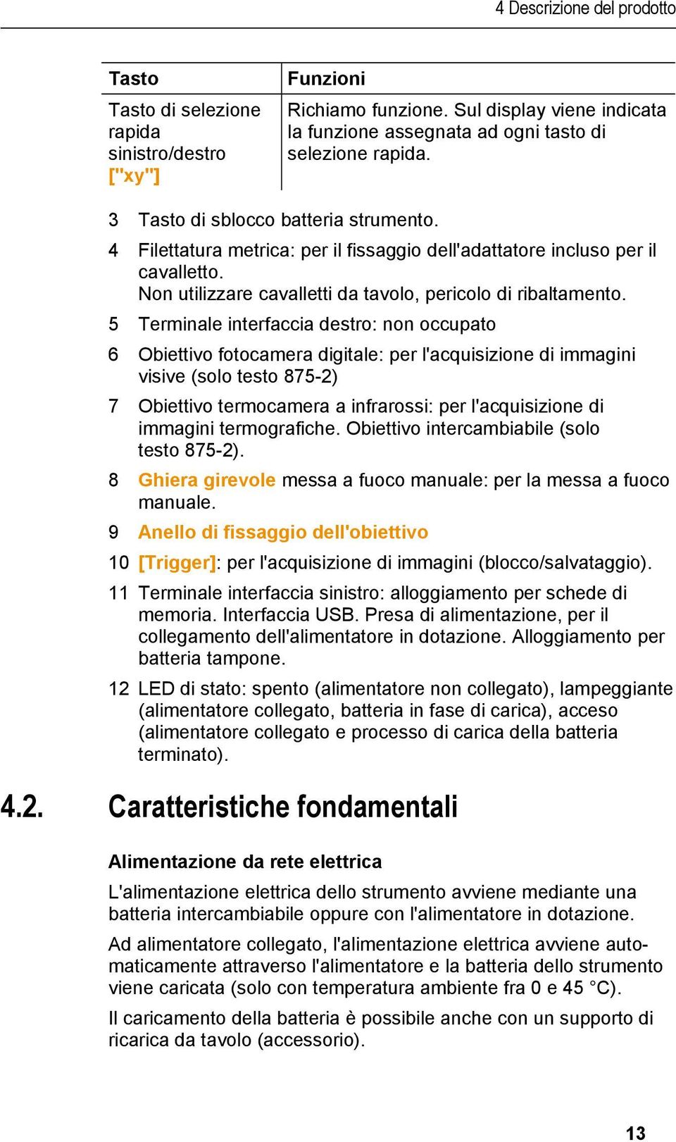 5 Terminale interfaccia destro: non occupato 6 Obiettivo fotocamera digitale: per l'acquisizione di immagini visive (solo testo 875-2) 7 Obiettivo termocamera a infrarossi: per l'acquisizione di