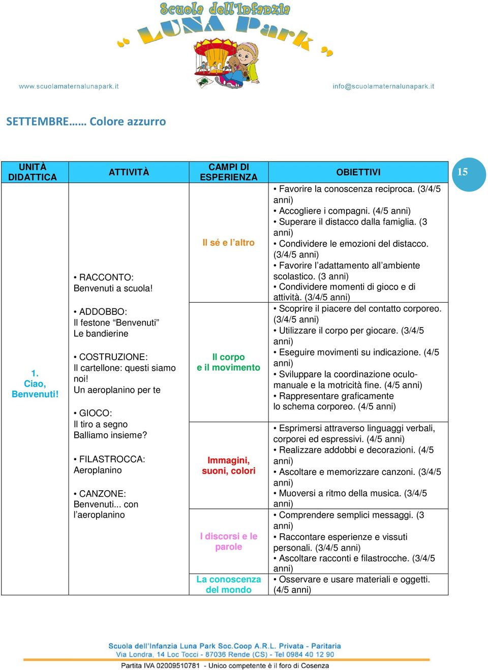 .. con l aeroplanino Il corpo e il movimento Immagini, suoni, colori I discorsi e le parole La conoscenza del mondo Favorire la conoscenza reciproca. (3/4/5 Accogliere i compagni.