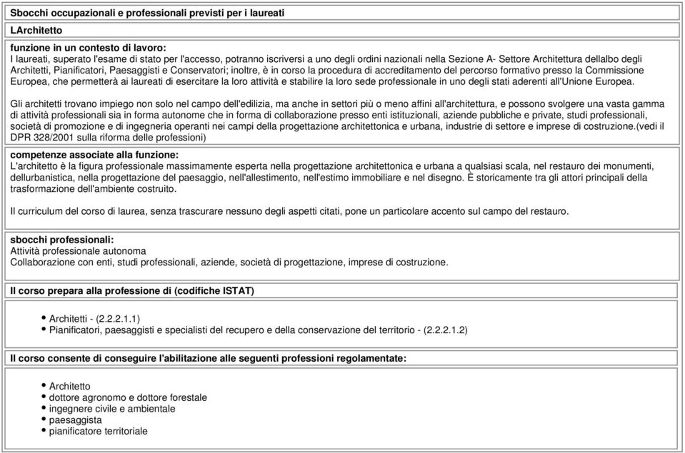 presso la Commissione Europea, che permetterà ai laureati di esercitare la loro attività e stabilire la loro sede professionale in uno degli stati aderenti all'unione Europea.