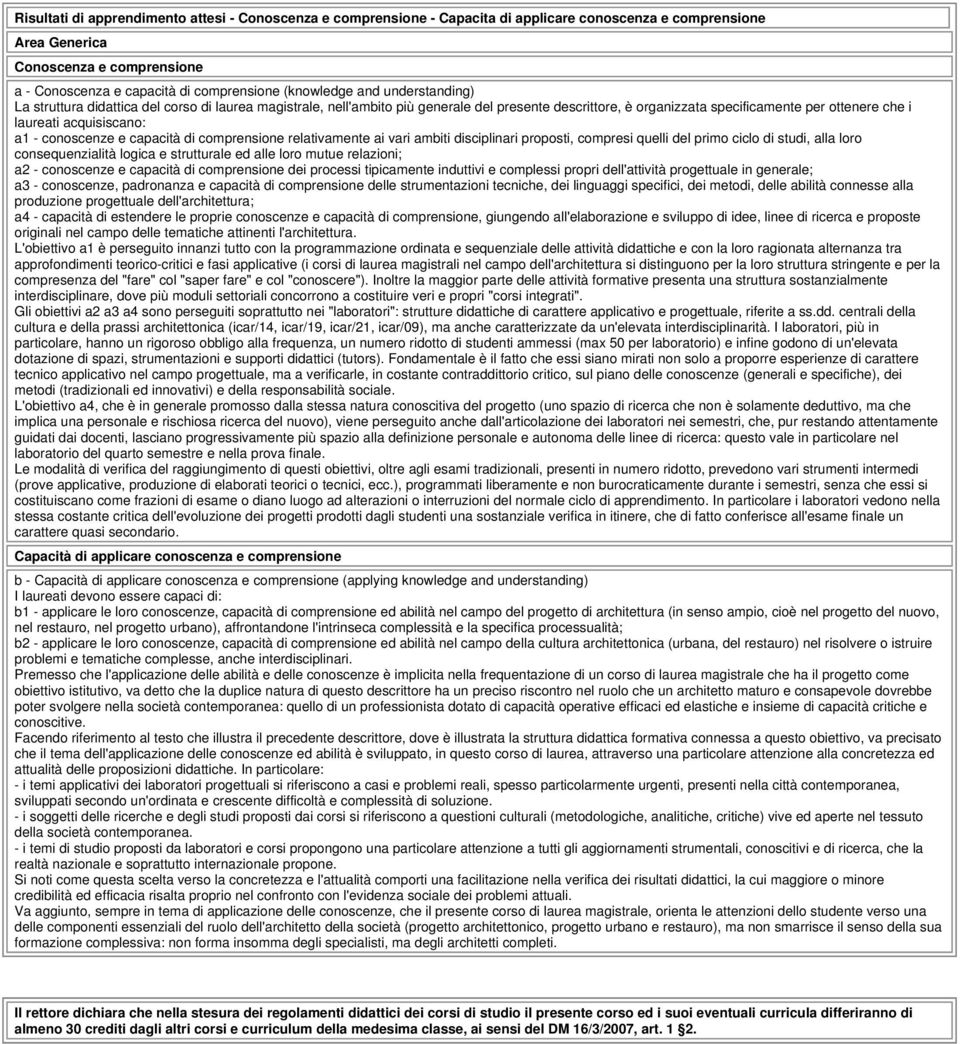 acquisiscano: a1 - conoscenze e capacità di comprensione relativamente ai vari ambiti disciplinari proposti, compresi quelli del primo ciclo di studi, alla loro consequenzialità logica e strutturale