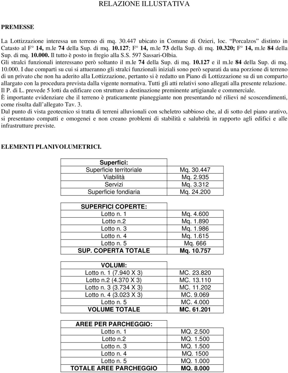 di mq. 10.127 e il m.le 84 della Sup. di mq. 10.000.