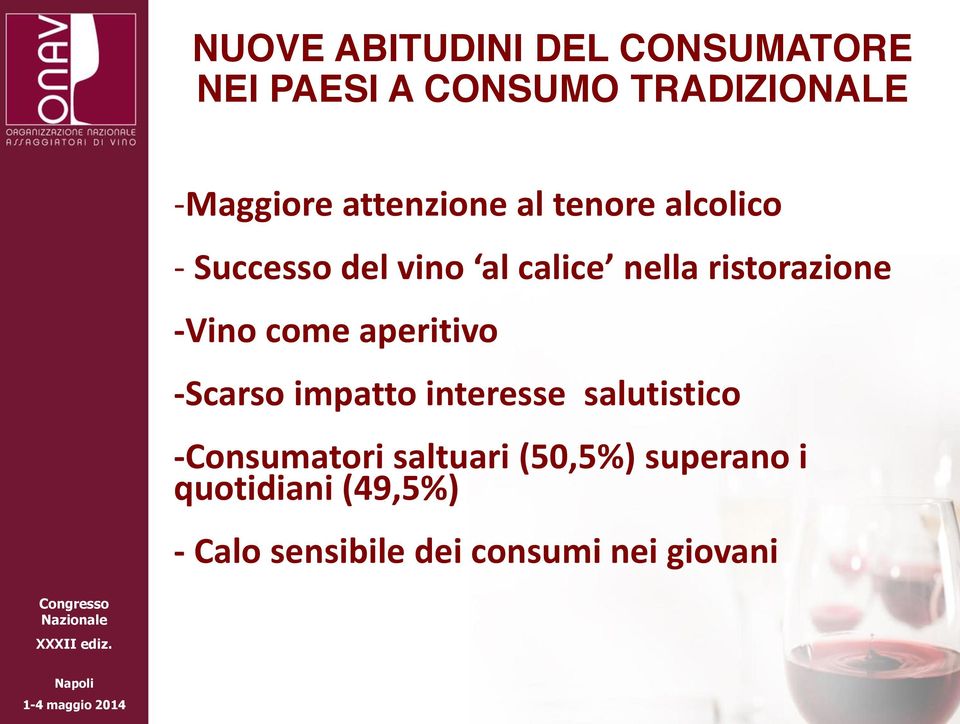 -Scarso impatto interesse salutistico -Consumatori saltuari (50,5%) superano i quotidiani