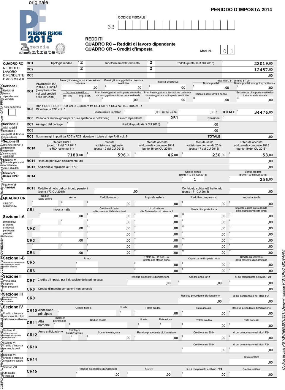 per redditi prodotti all estero Credito d imposta reintegro anticipazioni fondi pensione CR CR CR CR Sezione I-B Determinazione del credito CR d imposta per redditi prodotti all estero Sezione II