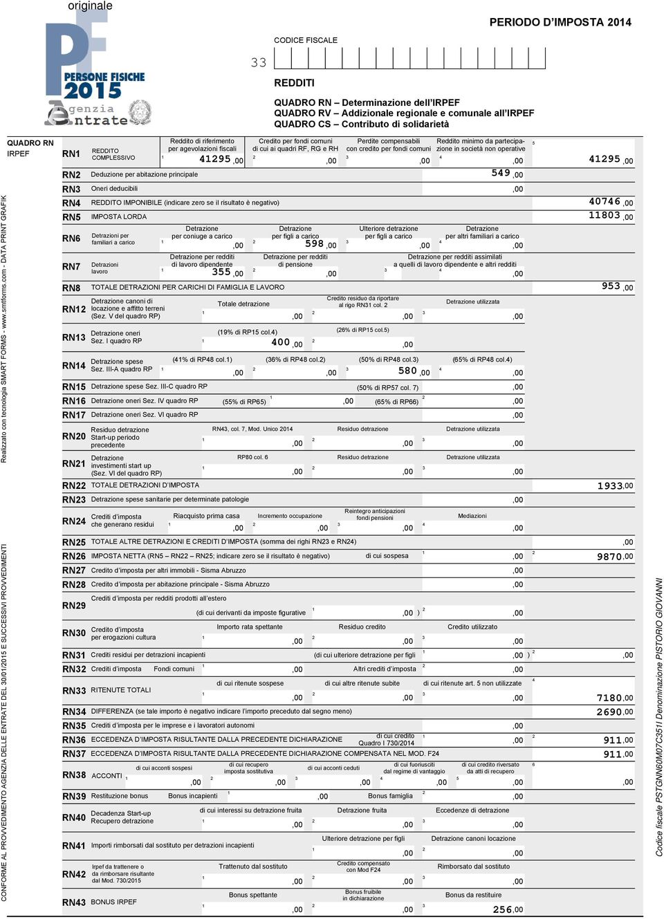 redditi di lavoro dipendente Detrazione per redditi di pensione Detrazione per redditi assimilati a quelli di lavoro dipendente e altri redditi ) Detrazione per altri familiari a carico RN (Sez.