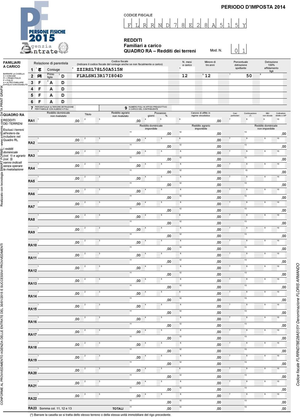 0 CONFORME AL PROVVEDIMENTO AGENZIA DELLE ENTRATE DEL 0/0/0 E SUCCESSIVI PROVVEDIMENTI FAMILIARI A CARICO BARRARE LA CASELLA: C = CONIUGE F = PRIMO FIGLIO F = FIGLIO A = ALTRO FAMILIARE D=FIGLIO CON