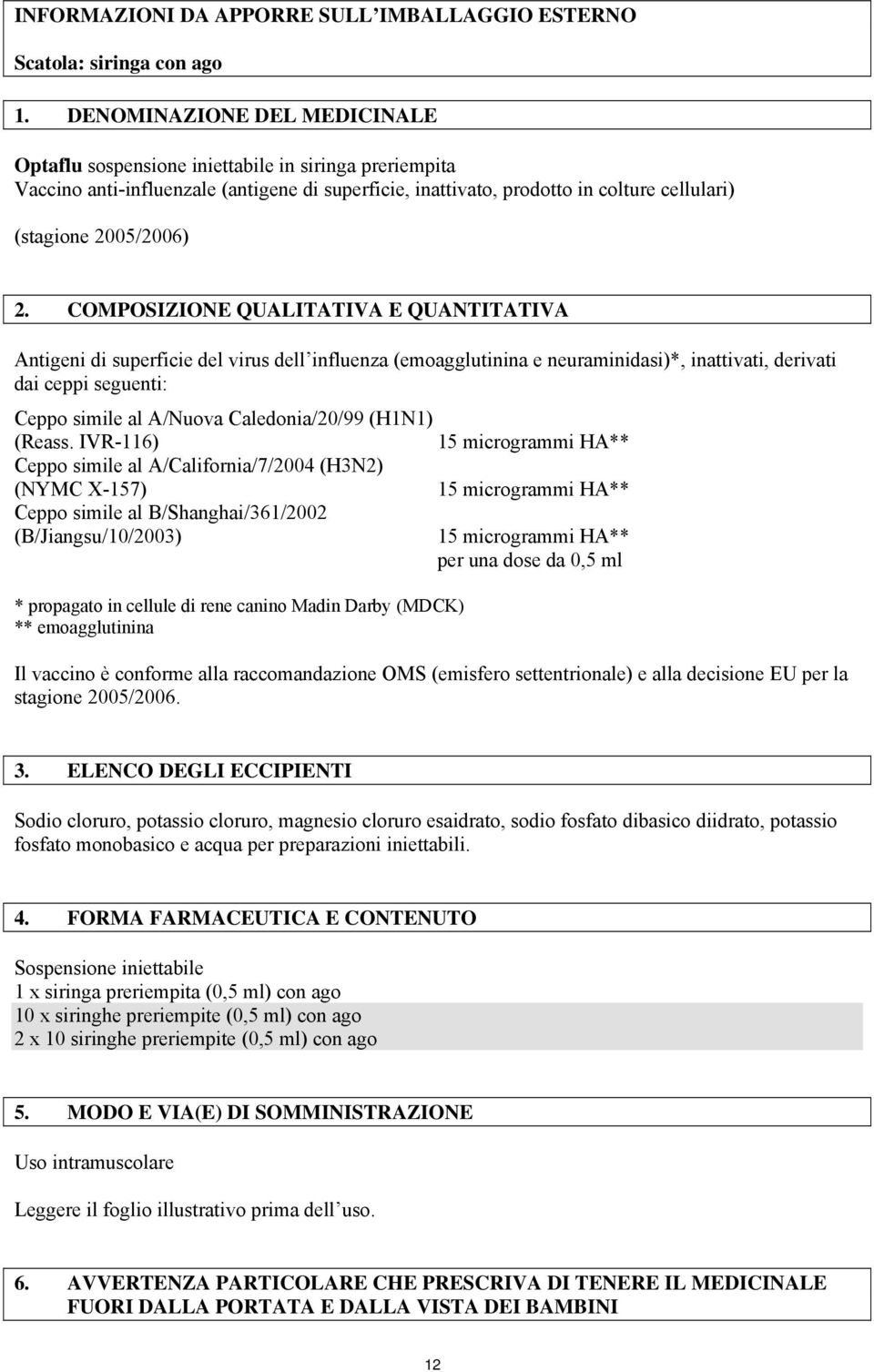 COMPOSIZIONE QUALITATIVA E QUANTITATIVA Antigeni di superficie del virus dell influenza (emoagglutinina e neuraminidasi)*, inattivati, derivati dai ceppi seguenti: Ceppo simile al A/Nuova