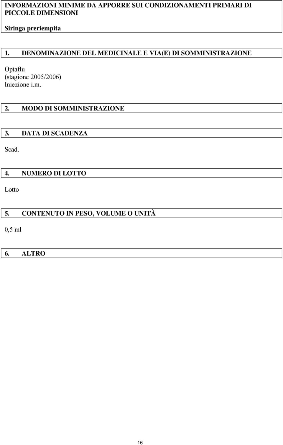 DENOMINAZIONE DEL MEDICINALE E VIA(E) DI SOMMINISTRAZIONE Optaflu (stagione