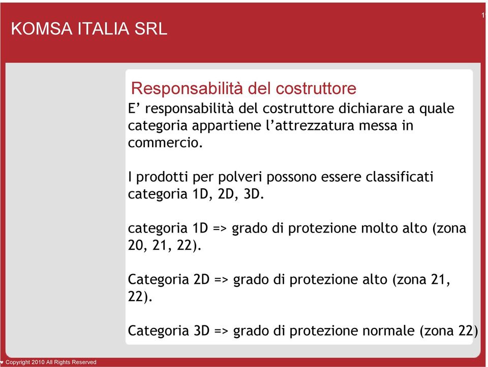 I prodotti per polveri possono essere classificati categoria 1D, 2D, 3D.