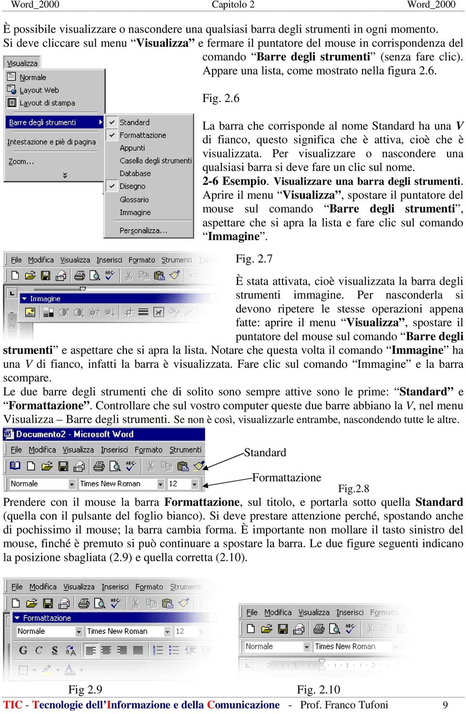 6. Fig. 2.6 La barra che corrisponde al nome Standard ha una V di fianco, questo significa che è attiva, cioè che è visualizzata.