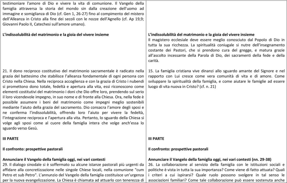 L indissolubilità del matrimonio e la gioia del vivere insieme 21.