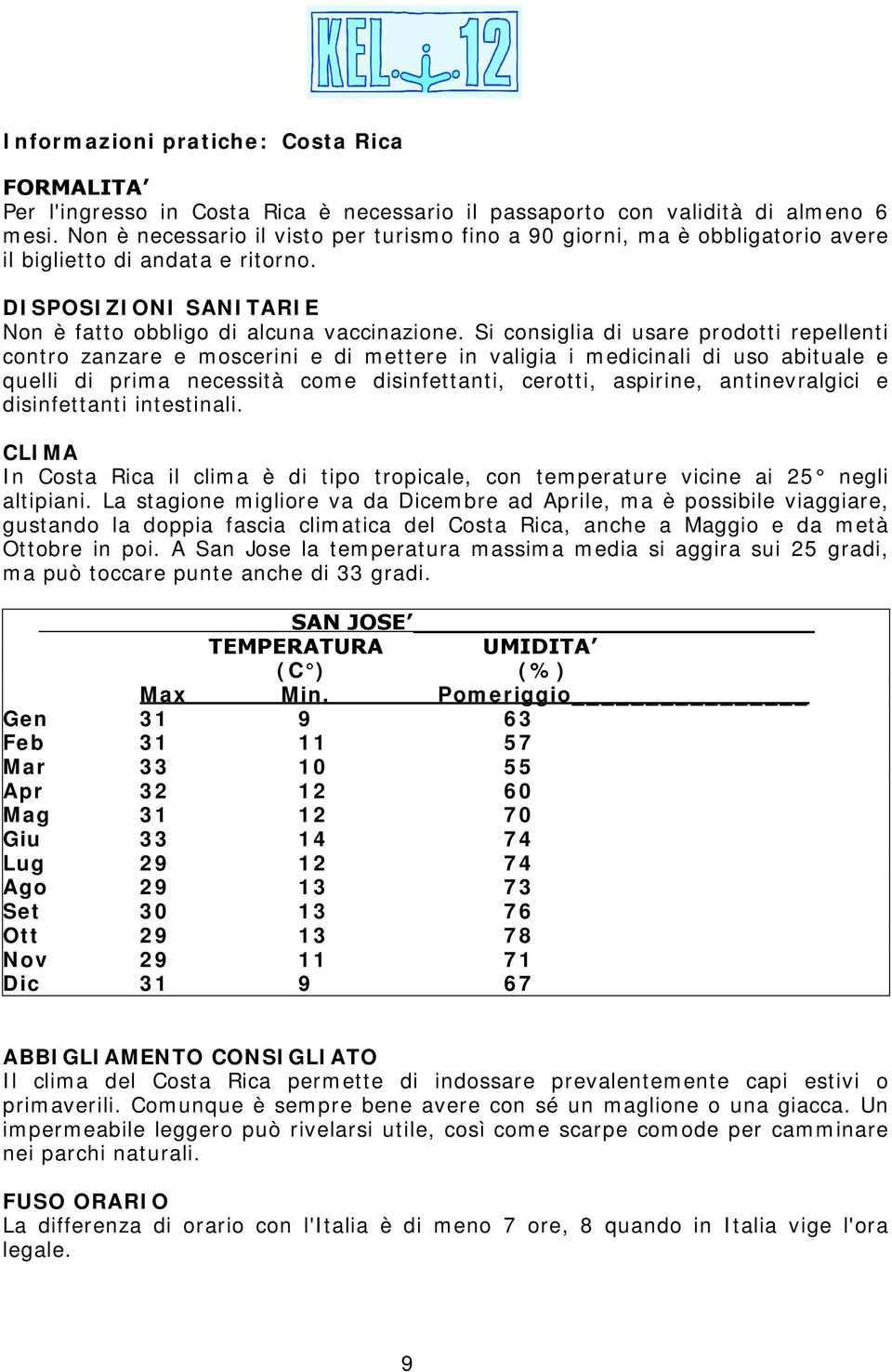 Si consiglia di usare prodotti repellenti contro zanzare e moscerini e di mettere in valigia i medicinali di uso abituale e quelli di prima necessità come disinfettanti, cerotti, aspirine,