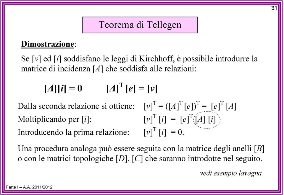 Moltplcando per []: [] T [] [e] T [A] [] Introducendo la prma relazone: [] T [] Una procedura analoga può essere