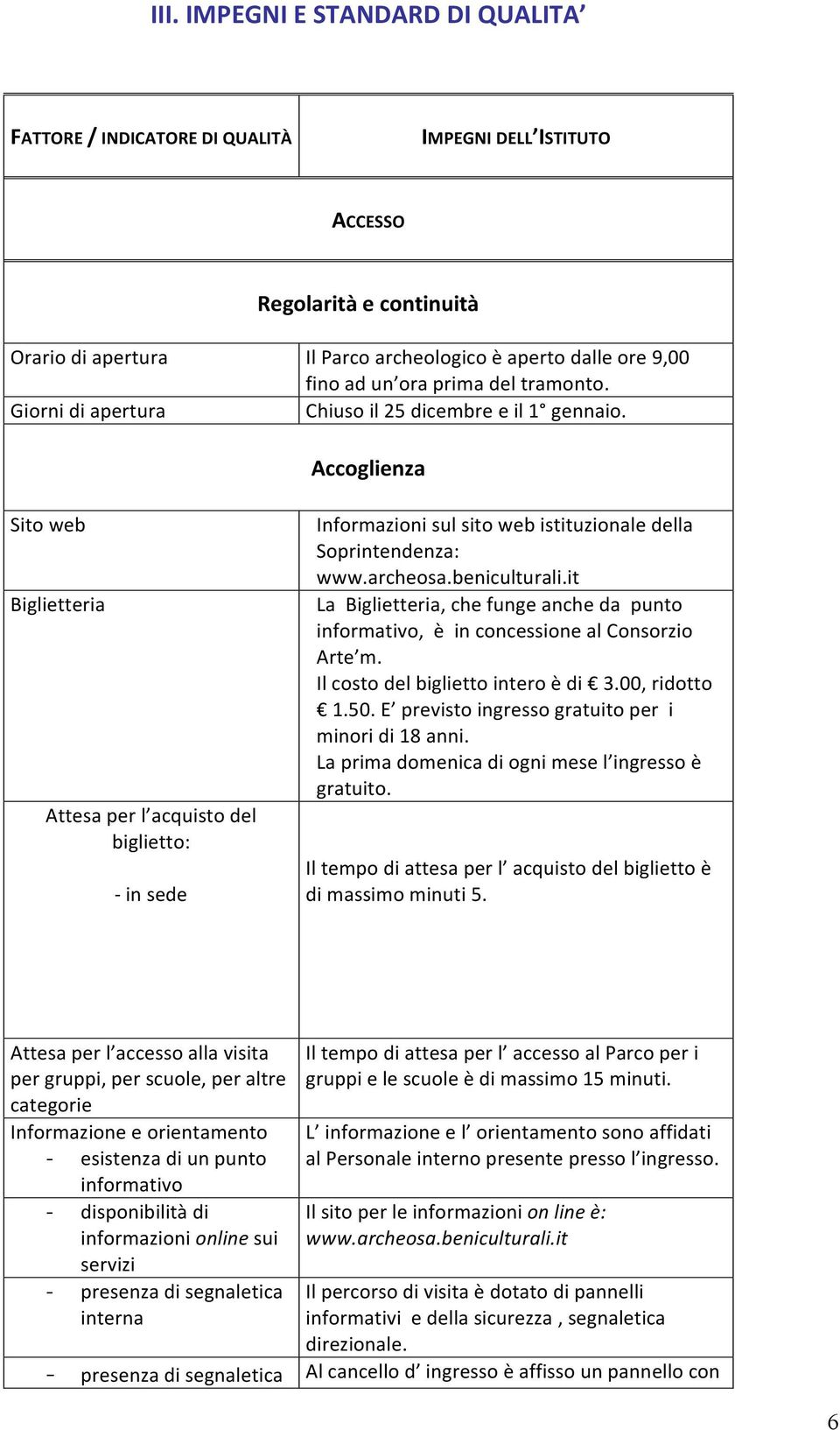 Accoglienza Sito web Biglietteria Attesa per l acquisto del biglietto: - in sede Informazioni sul sito web istituzionale della Soprintendenza: www.archeosa.beniculturali.