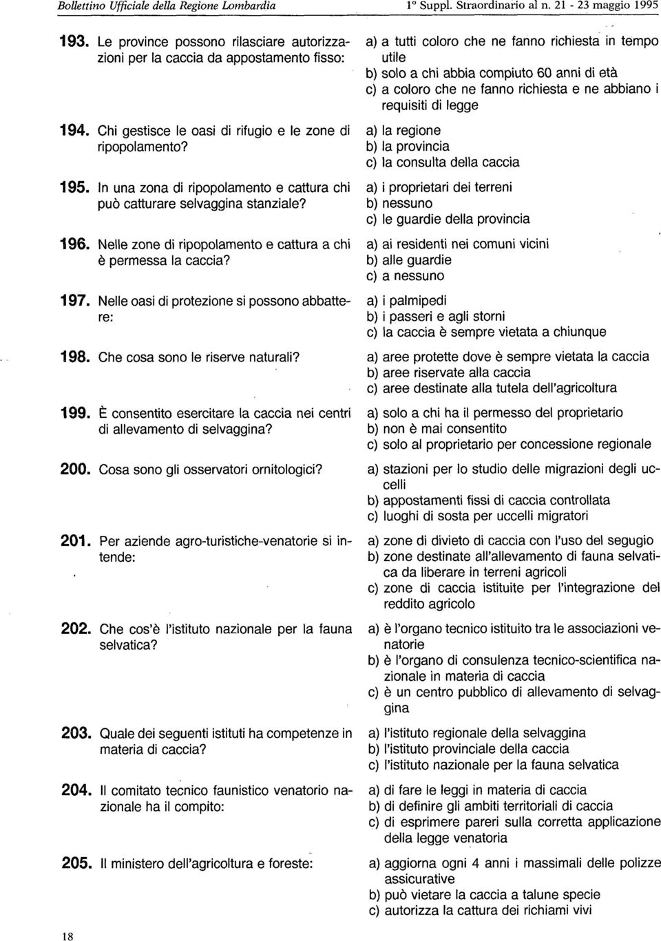 Nelle zone di ripopolamento e cattura a chi è permessa la caccia? 197. Nelle oasi di protezione si possono abbattere: 198. Che cosa sono le riserve naturali? 199.