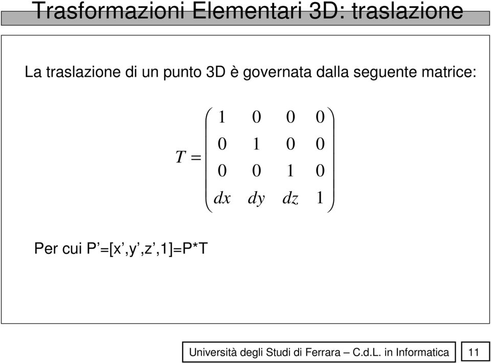 punto 3D è governata dalla