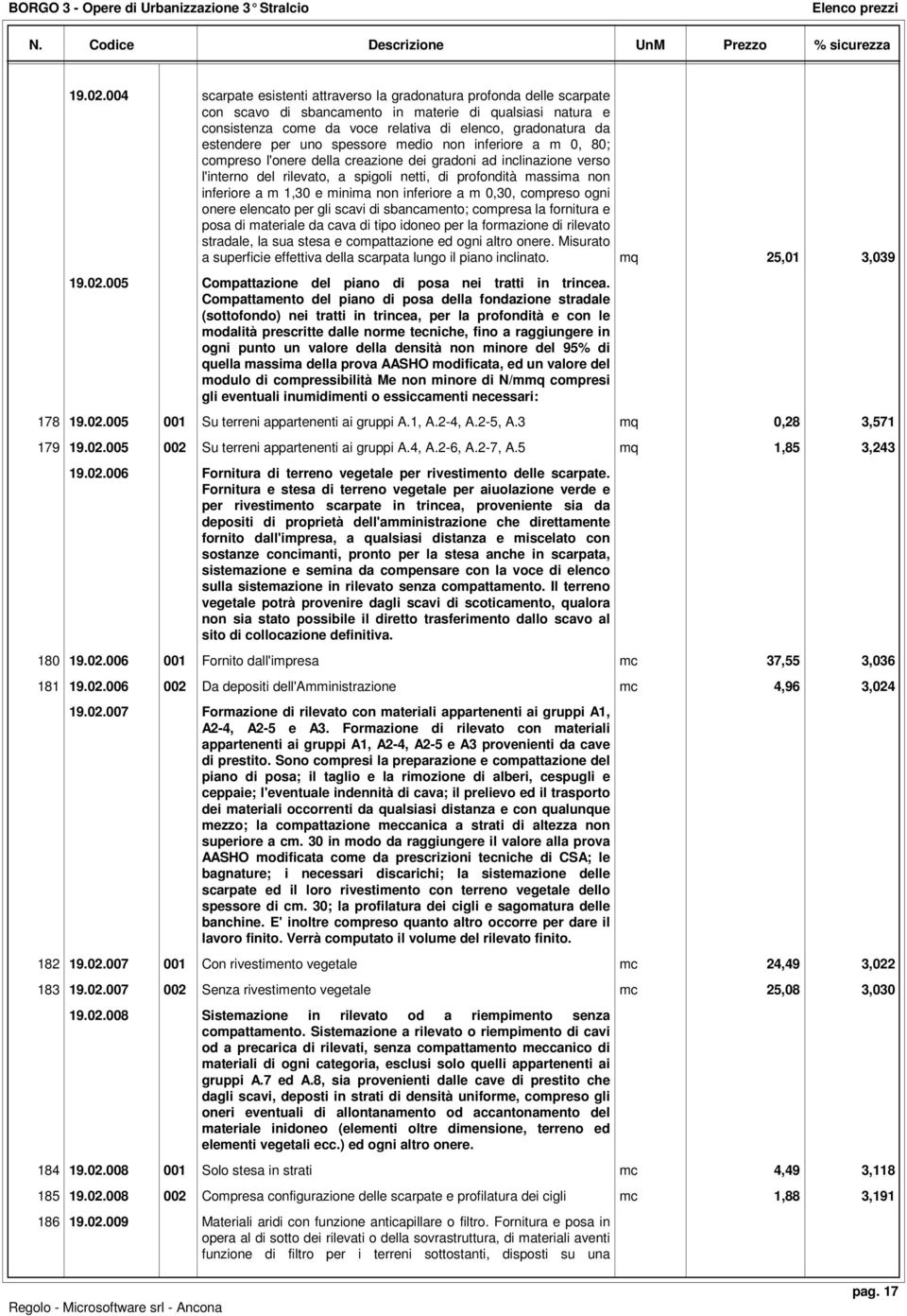 estendere per uno spessore medio non inferiore a m 0, 80; compreso l'onere della creazione dei gradoni ad inclinazione verso l'interno del rilevato, a spigoli netti, di profondità massima non