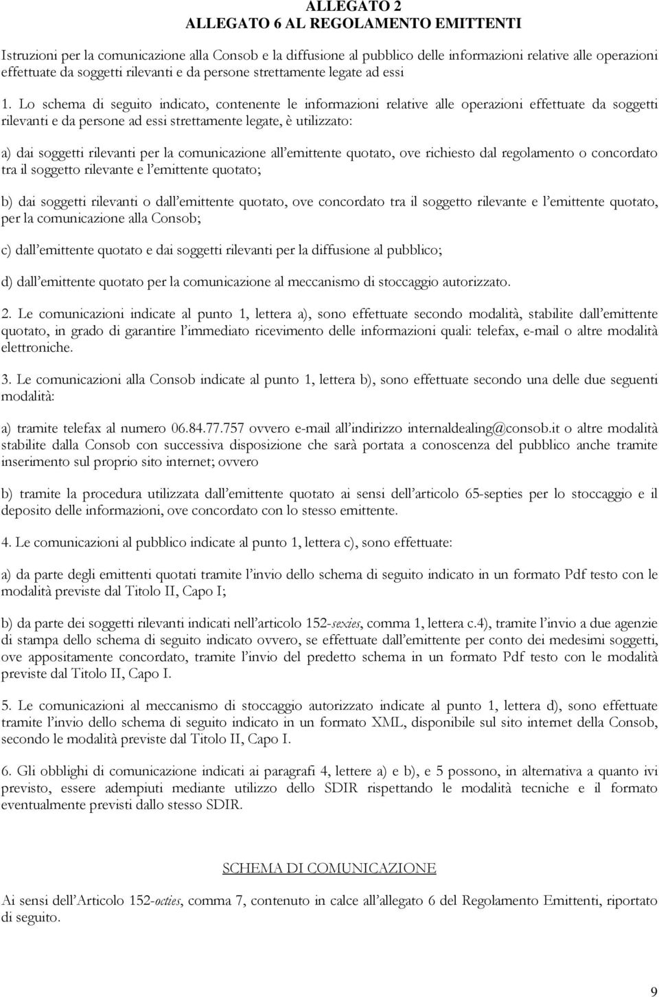 Lo schema di seguito indicato, contenente le informazioni relative alle operazioni effettuate da soggetti rilevanti e da persone ad essi strettamente legate, è utilizzato: a) dai soggetti rilevanti