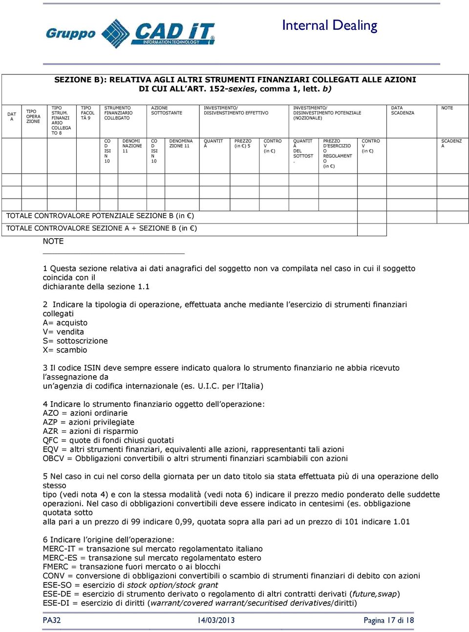 NOTE CO D ISI N 10 DENOMI NAZIONE 11 CO D ISI N 10 DENOMINA ZIONE 11 QUANTIT À PREZZO (in ) 5 CONTRO V (in ) QUANTIT À DEL SOTTOST.