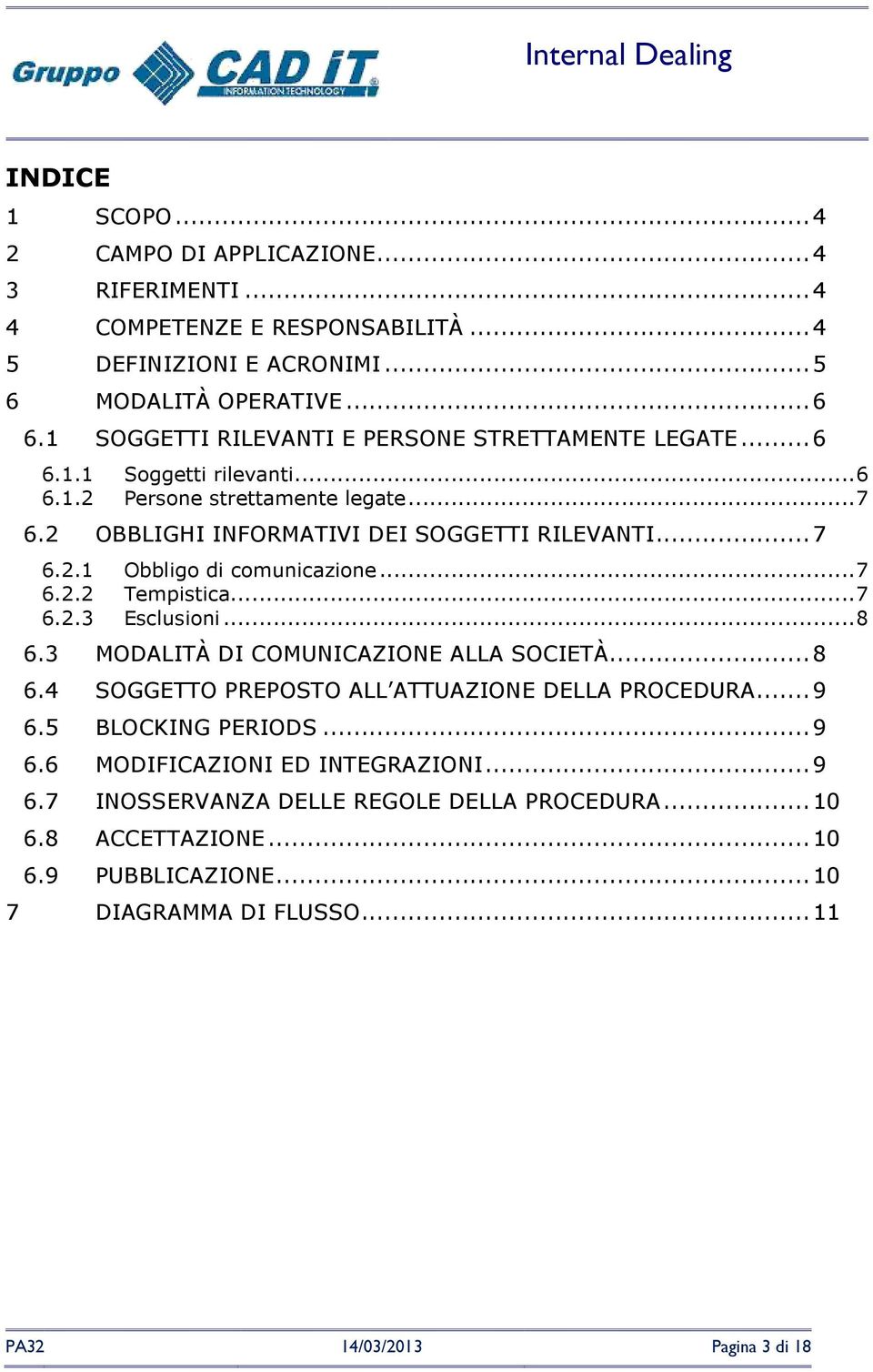 .. 7 6.2.2 Tempistica... 7 6.2.3 Esclusioni... 8 6.3 MODALITÀ DI COMUNICAZIONE ALLA SOCIETÀ... 8 6.4 SOGGETTO PREPOSTO ALL ATTUAZIONE DELLA PROCEDURA... 9 6.