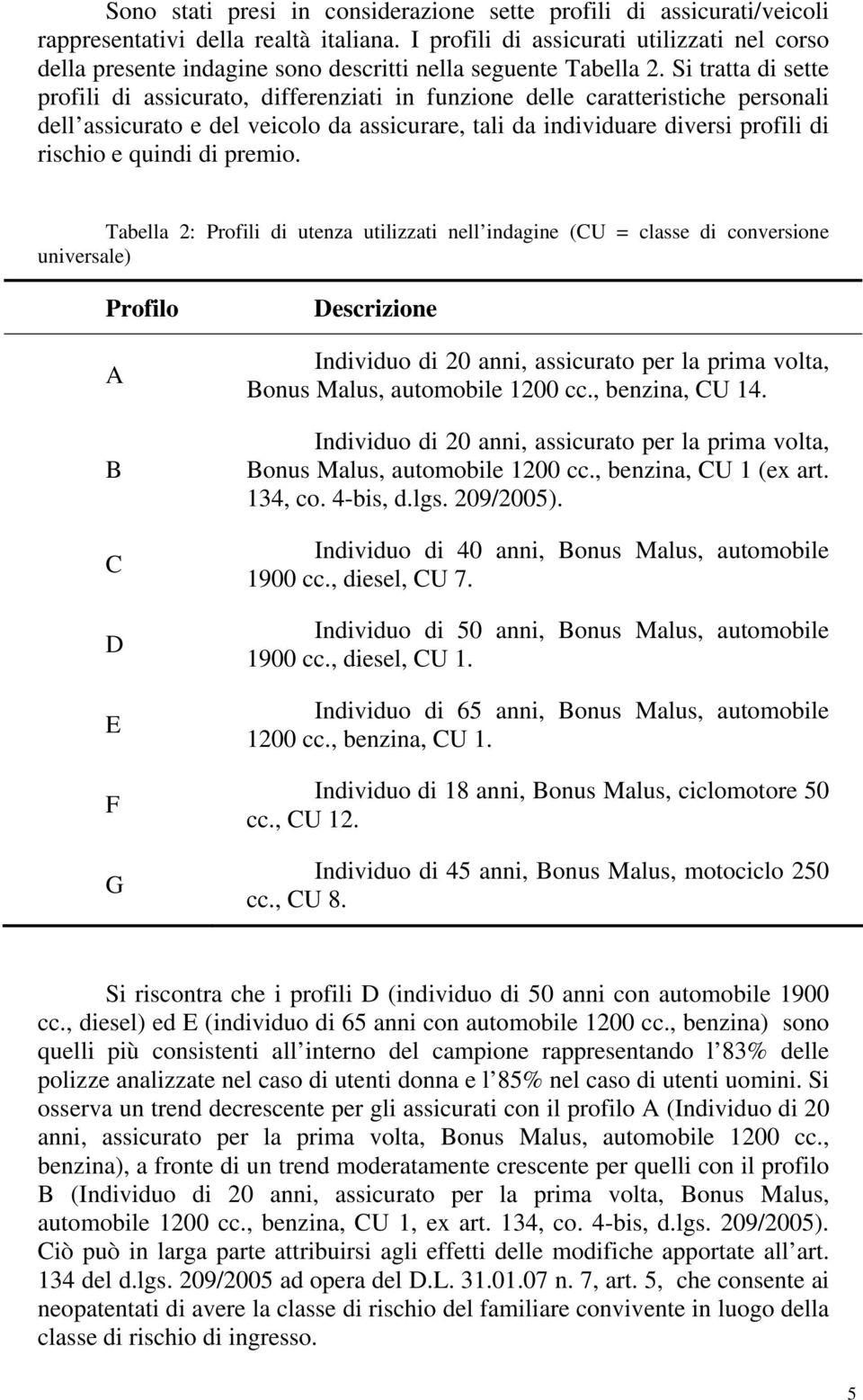 Si tratta di sette profili di assicurato, differenziati in funzione delle caratteristiche personali dell assicurato e del veicolo da assicurare, tali da individuare diversi profili di rischio e