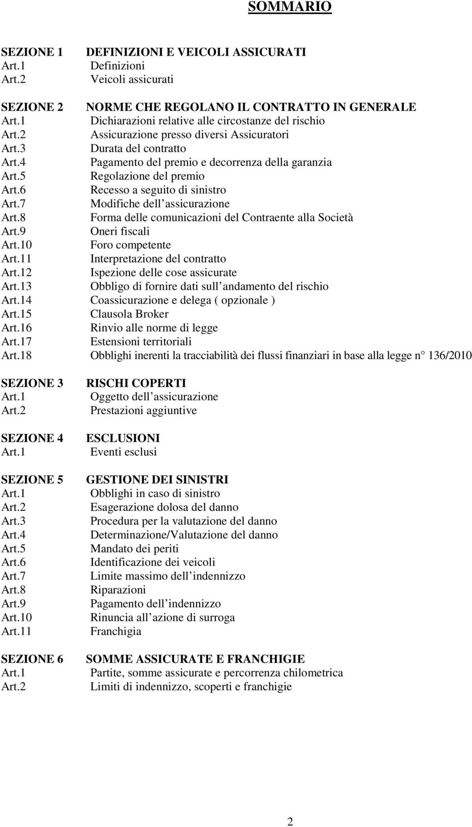 7 Modifiche dell assicurazione Art.8 Forma delle comunicazioni del Contraente alla Società Art.