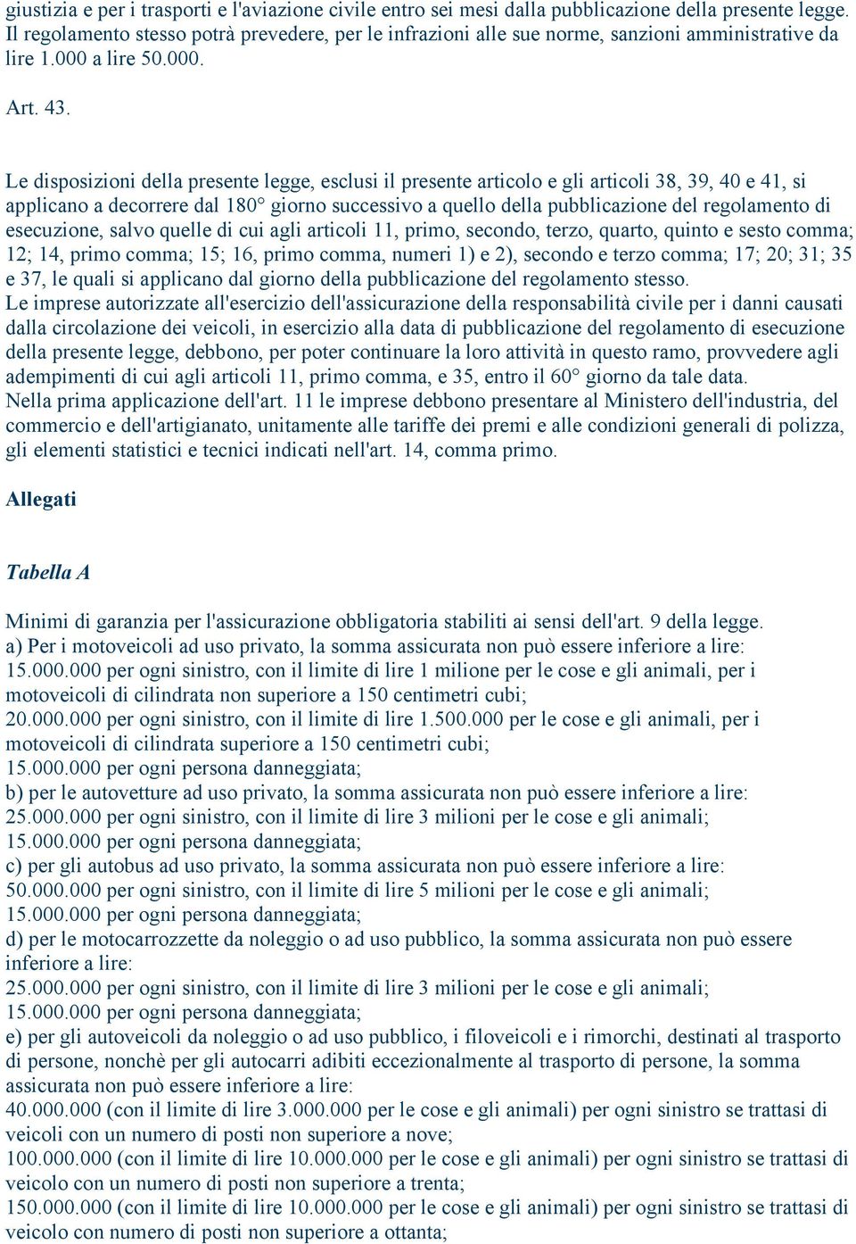 Le disposizioni della presente legge, esclusi il presente articolo e gli articoli 38, 39, 40 e 41, si applicano a decorrere dal 180 giorno successivo a quello della pubblicazione del regolamento di