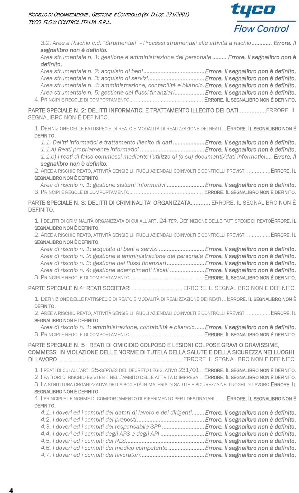 .. Errore. Il segnalibro non è definito. 4. PRINCIPI E REGOLE DI COMPORTAMENTO... ERRORE RRORE. IL L SEGNALIBRO NON È DEFINITO D EFINITO. PARTE SPECIALE N.