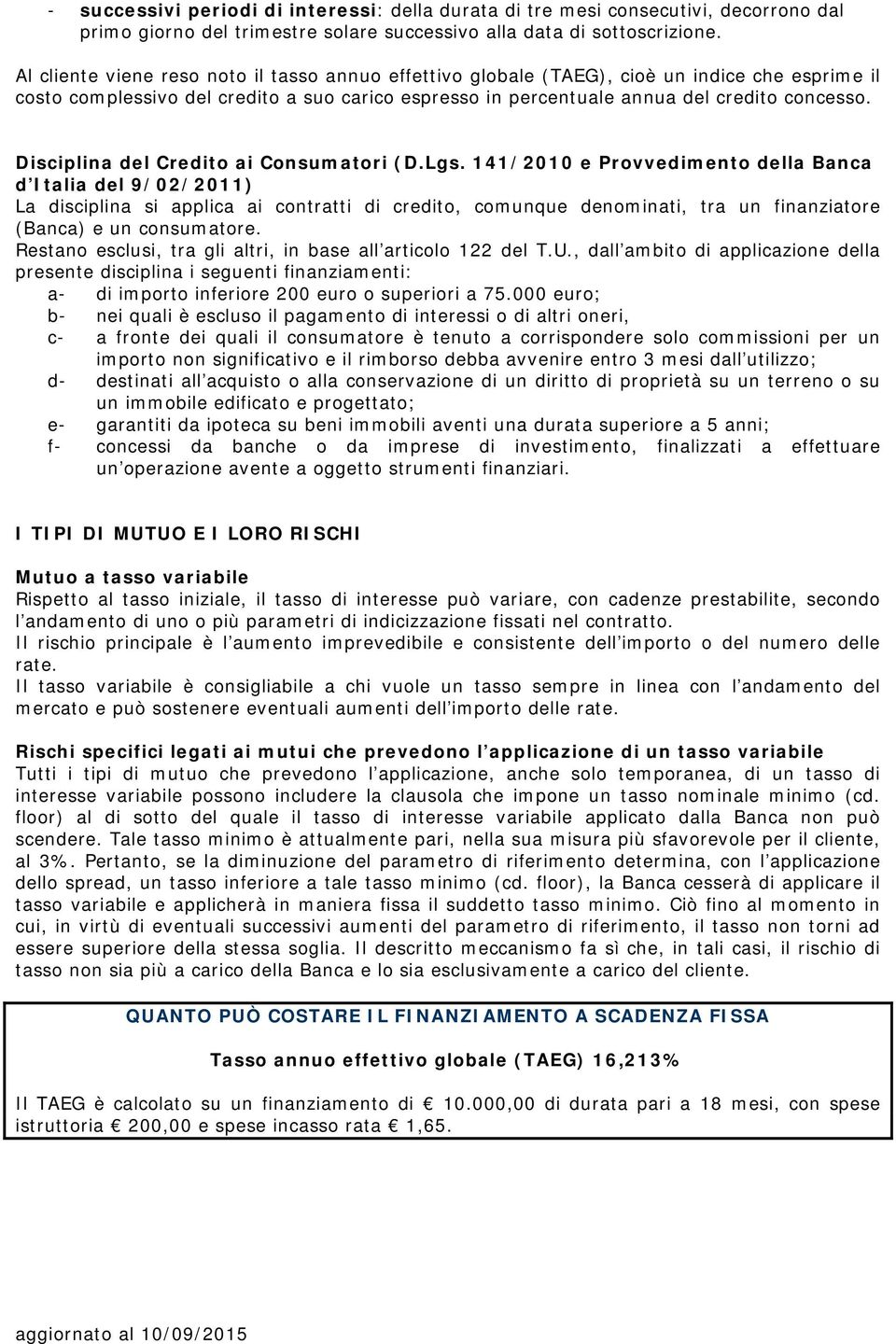 Disciplina del Credito ai Consumatori (D.Lgs.