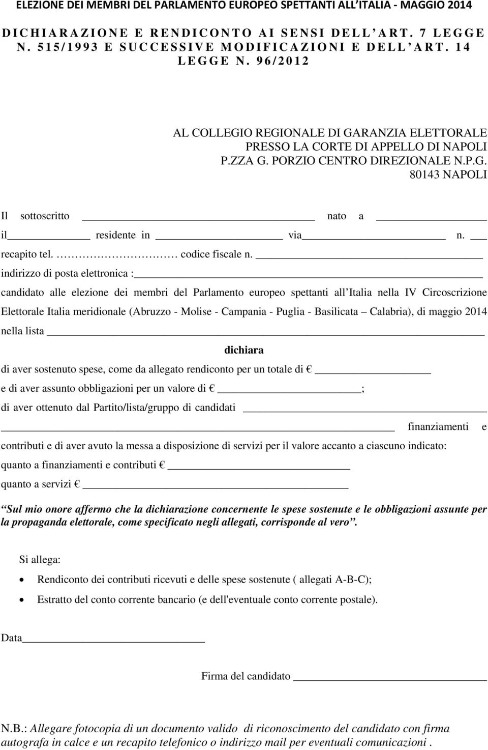 recapito tel. codice fiscale n.