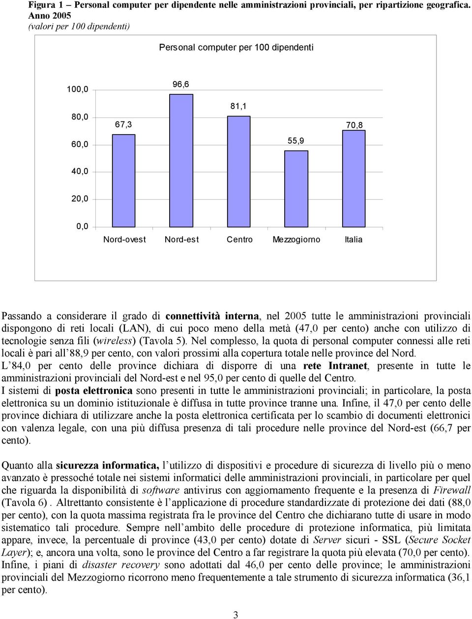 il grado di connettività interna, nel 2005 tutte le amministrazioni provinciali dispongono di reti locali (LAN), di cui poco meno della metà (47,0 per cento) anche con utilizzo di tecnologie senza