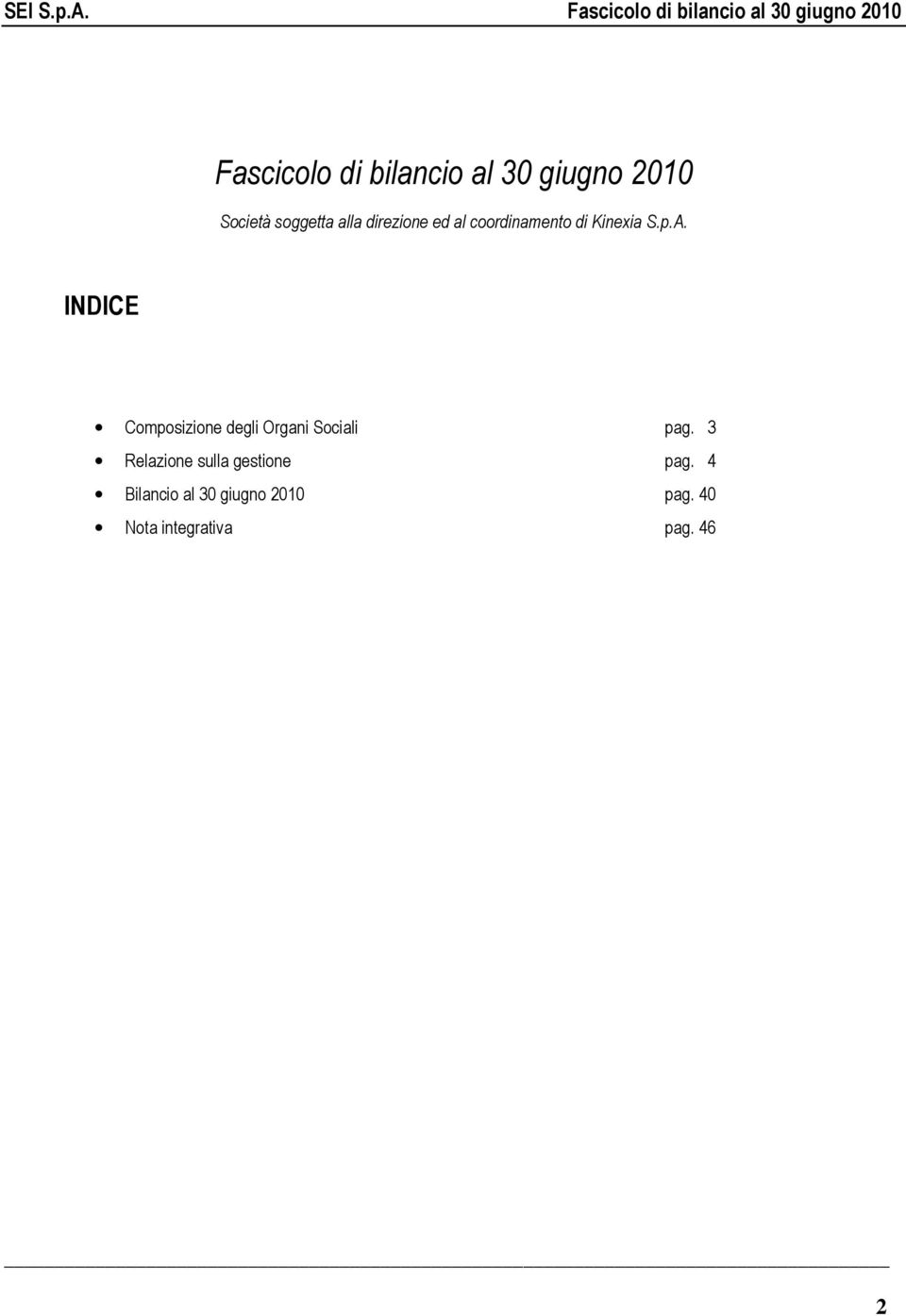 INDICE Composizione degli Organi Sociali pag.