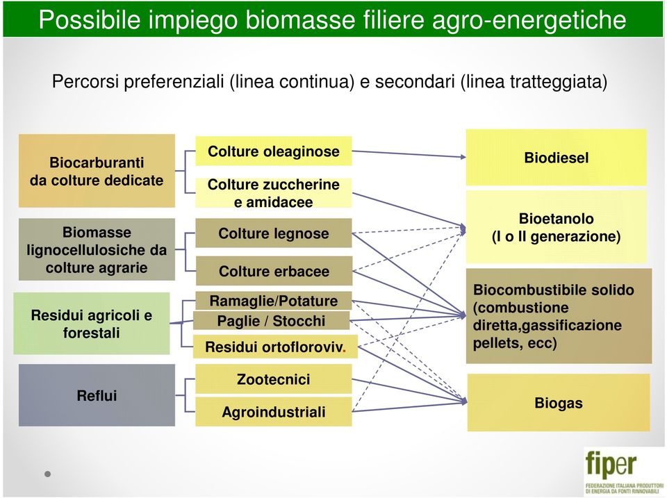 oleaginose Colture zuccherine e amidacee Colture legnose Colture erbacee Ramaglie/Potature Paglie / Stocchi Residui ortofloroviv.