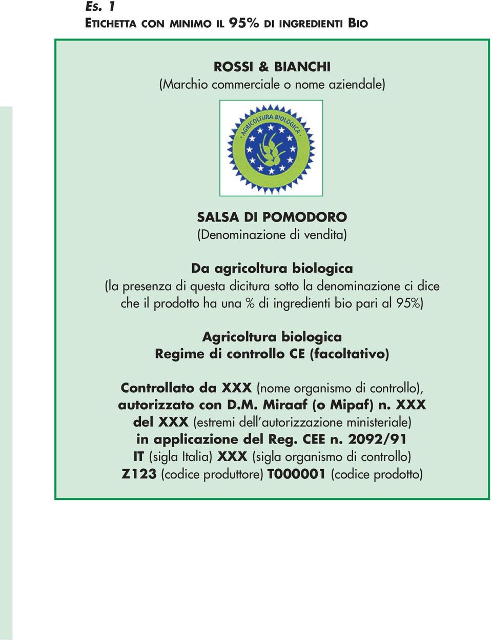 biologica Regime di controllo CE (facoltativo) Controllato da XXX (nome organismo di controllo), autorizzato con D.M. Miraaf (o Mipaf) n.