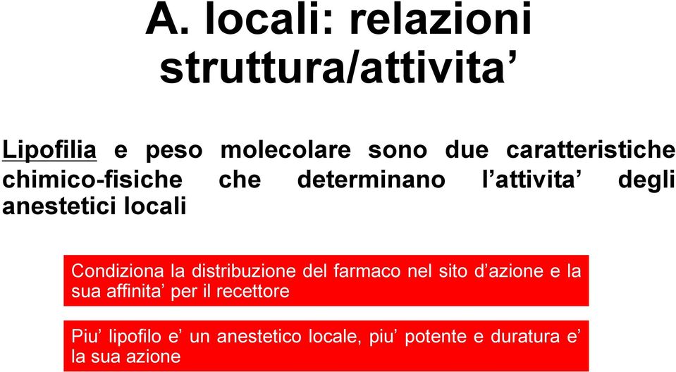 locali Condiziona la distribuzione del farmaco nel sito d azione e la sua