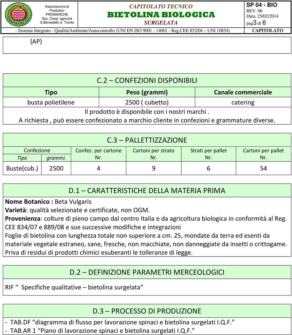 3 PALLETTIZZAZIONE Cartoni per strato Strati per pallet Cartoni per pallet Buste(cub.) 2500 4 9 6 54 D.