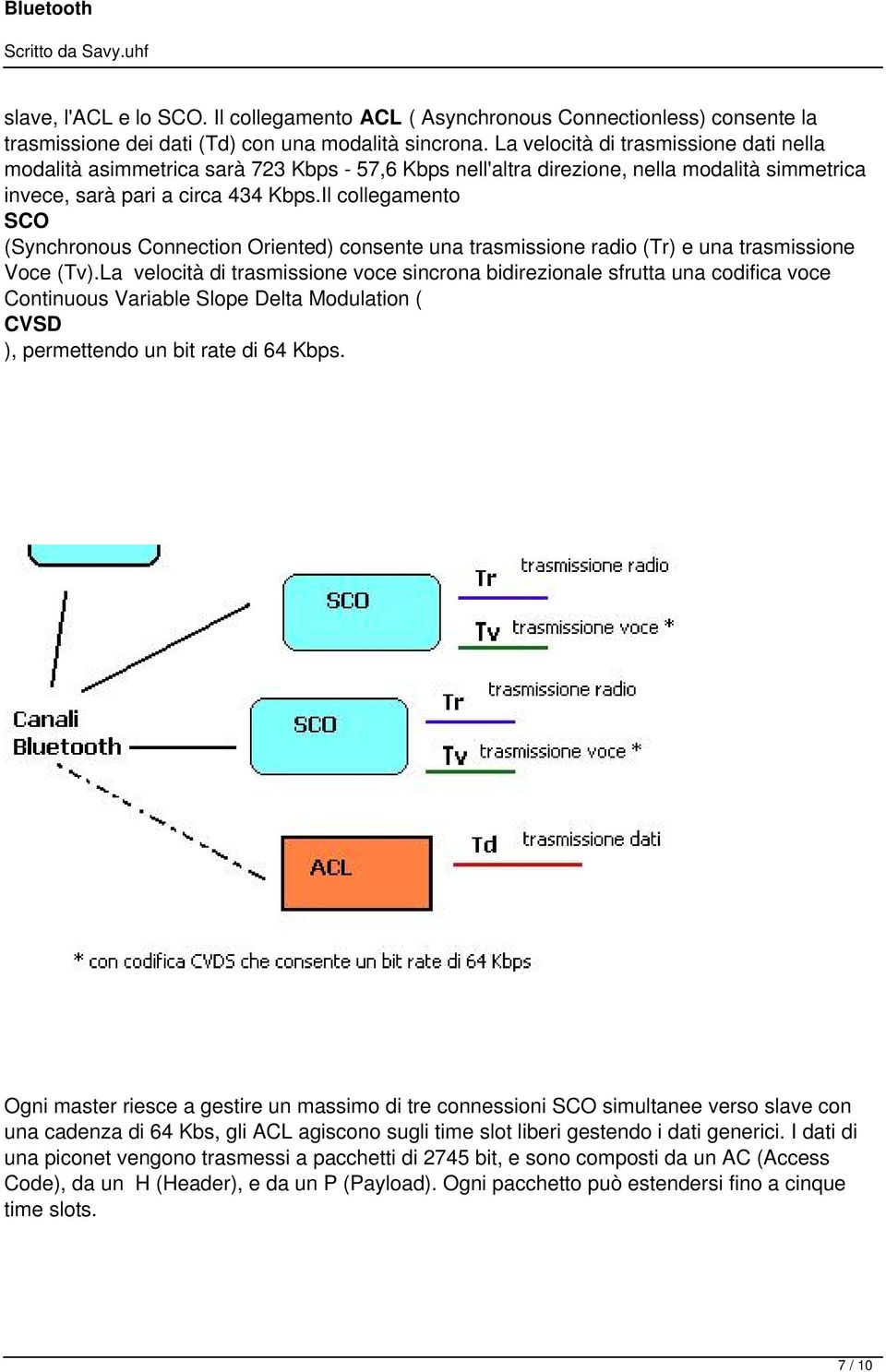 Il collegamento SCO (Synchronous Connection Oriented) consente una trasmissione radio (Tr) e una trasmissione Voce (Tv).