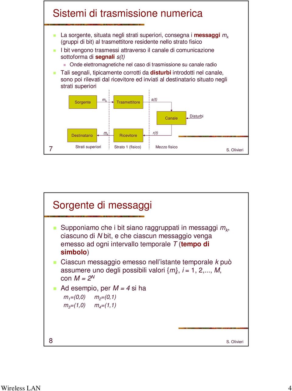 rilevati dal ricevitore ed inviati al destinatario situato negli strati superiori Sorgente m k Trasmettitore s(t) Canale Disturbi Destinatario m k Ricevitore r(t) 7 Strati superiori Strato 1 (fisico)