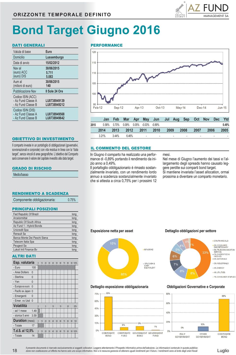 obbligazionari (governativi, sovranazionali e corporate) con vita residua in linea con la data target, senza vincoli di aree geografiche.