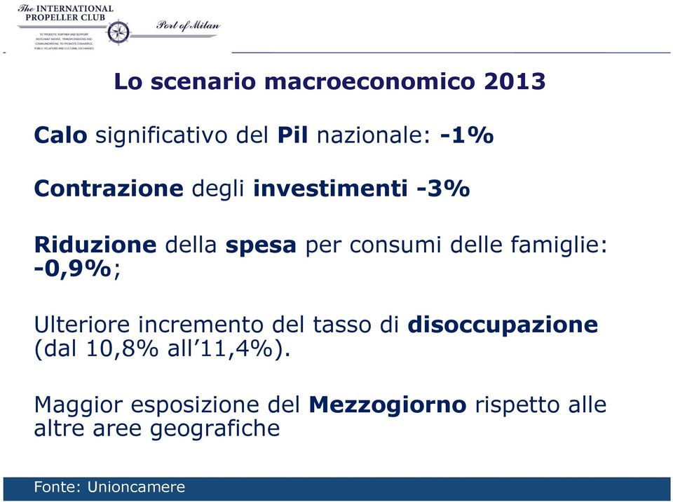 famiglie: -0,9%; Ulteriore incremento del tasso di disoccupazione (dal 10,8% all