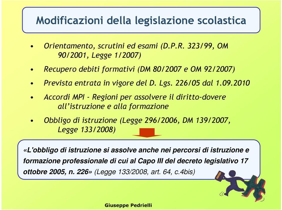 2010 Accordi MPI - Regioni per assolvere il diritto-dovere all istruzione e alla formazione Obbligo di istruzione (Legge 296/2006, DM 139/2007,