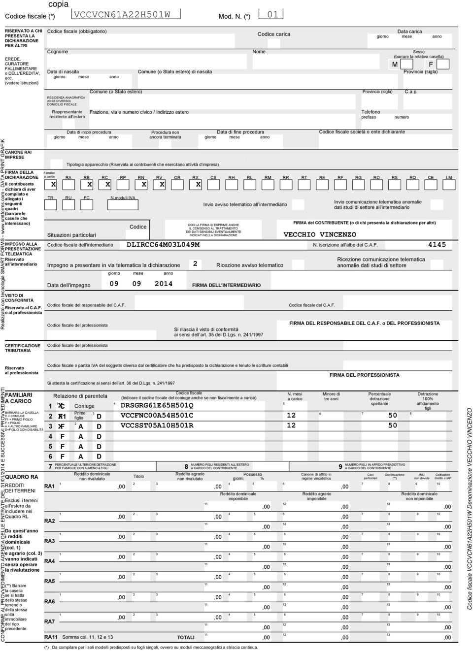 Stato estero) di nascita razione, via e numero civico / Indirizzo estero carica Data carica giorno giorno mese mese anno anno (o Stato estero) C.a.p.